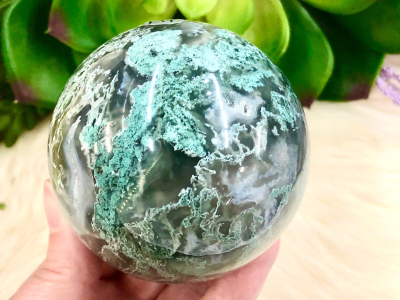 Moss Agate and Quartz Sphere 69mm MY- Crystal Ball - Heart Chakra- Crystal Grid - Meditation Space - Altar Decor - Reiki Crystal - Chakras