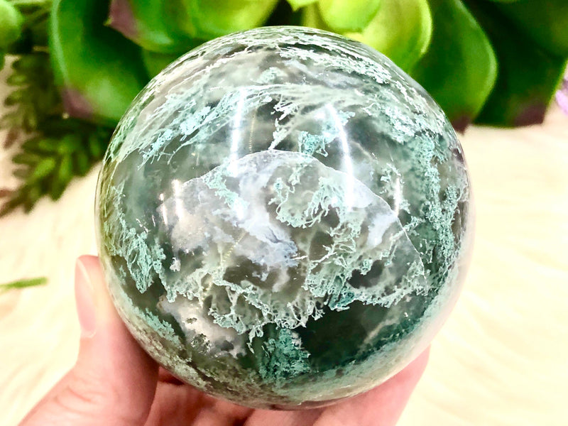 Moss Agate and Quartz Sphere 69mm MY- Crystal Ball - Heart Chakra- Crystal Grid - Meditation Space - Altar Decor - Reiki Crystal - Chakras