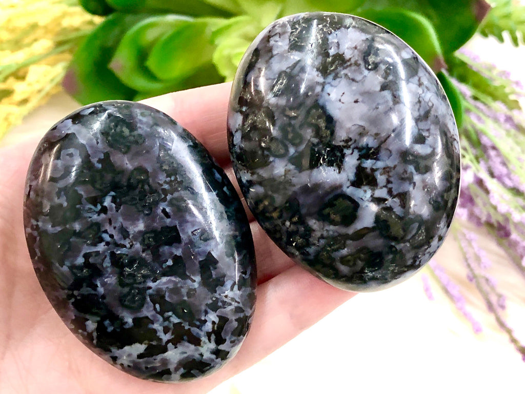Indigo Gabbro Palmstones - Mystic Merlinite - Altar Decor - Crystal Grid - Crystal Healing - Stones and Crystals