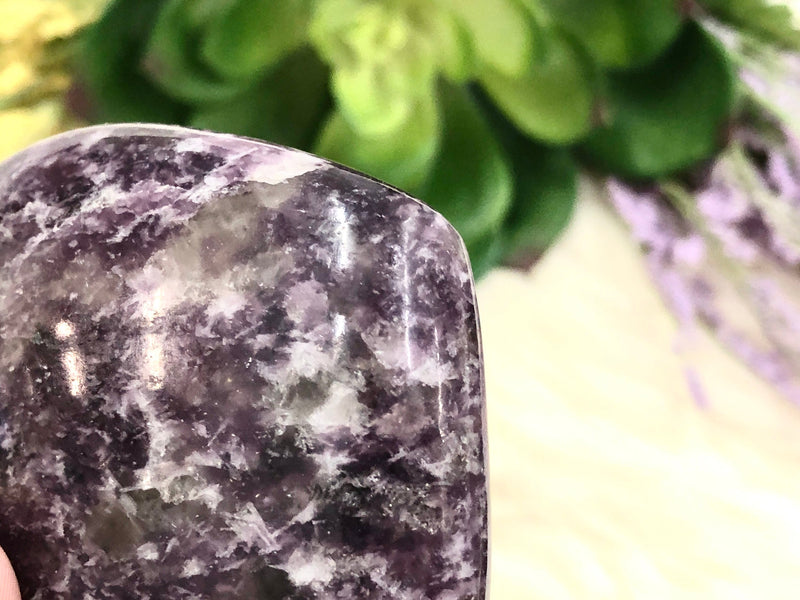 Lepidolite Heart with Smoky Inclusions 80mm PO - Crystals and Stones - Crystal Grid - Meditation Space - Altar Decor - Witchy Gifts