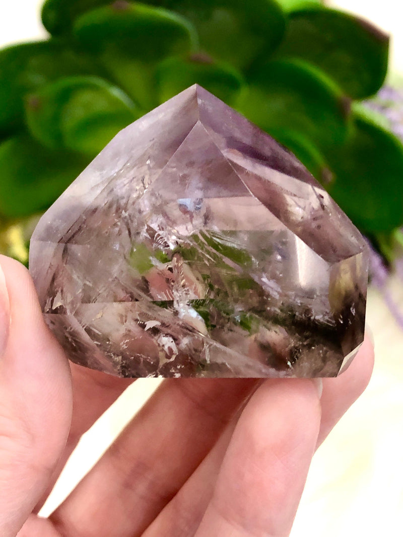 Amethyst Point with Smoky Phantom 50mm PT -  Anxiety Stone -  Crystal Grid - Altar Decor - Amethyst Tower - Chakra Stones - Meditation Stone