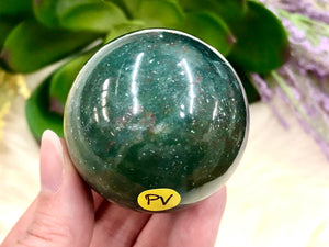 Bloodstone Sphere 47mm PV - Blood Stone - Crystal Grid - Healing Stone - Massage Stone - Root Chakra - Altar Decor - Meditation Stone