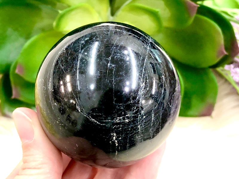 Black Tourmaline Sphere 60mm PX - Schorl - Black Tourmaline Ball - Crystal Grid - Root Chakra - Protection Stone - Altar Decor - Meditation