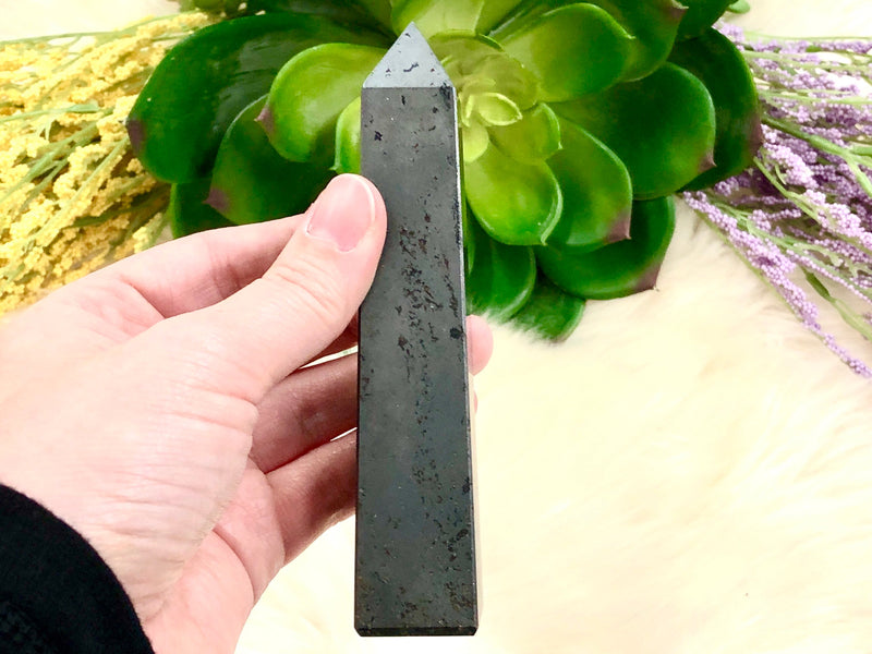 Hematite Generator 121mm QC- Genuine Natural Hematite - Crystal Grid -Hematite Tower - Root Chakra - Altar Decor - Meditation Stone