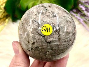 Peach Moonstone with Smoky Quartz Sphere 63mm QH - Heart Chakra - Solar Plexus Chakra - Crystal Grid - Altar Decor - Meditation Crystal