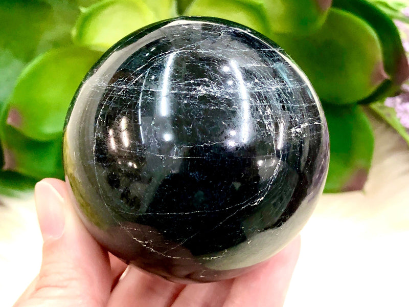 Black Tourmaline Sphere 60mm PX - Schorl - Black Tourmaline Ball - Crystal Grid - Root Chakra - Protection Stone - Altar Decor - Meditation