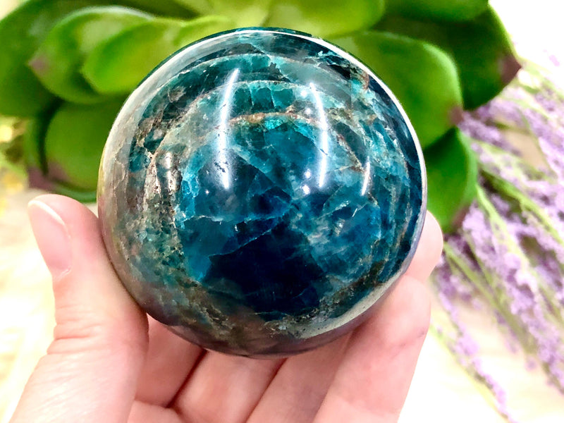 Blue Apatite Sphere 57mm MU - Blue Apatite Ball - Cleansing Stone - Manifestation Crystal - Third Eye Chakra - Throat Chakra - Crystal Grid