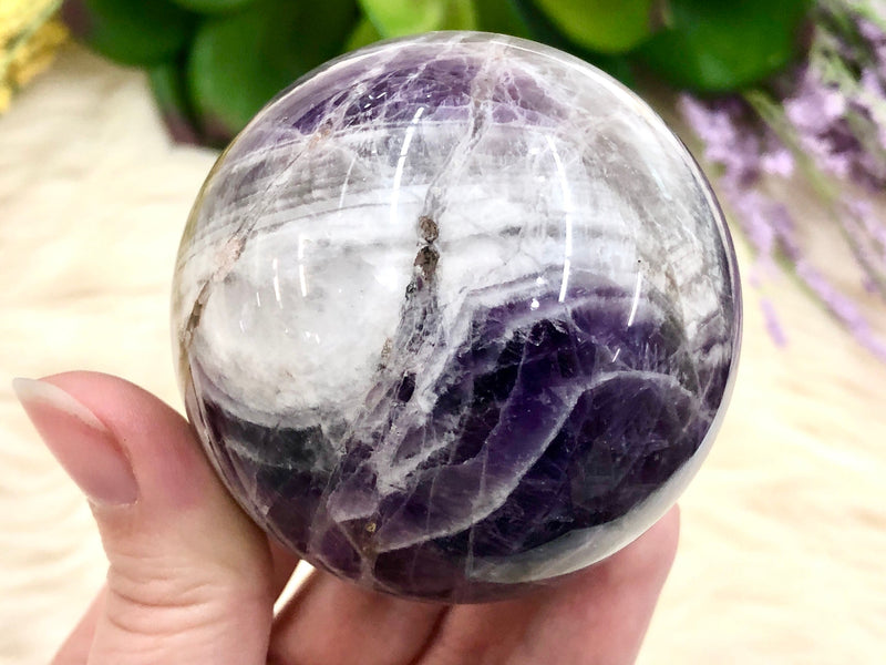 Amethyst Sphere 60mm PG  - Chevron Amethyst - Third Eye Crown Chakra - Amethyst Crystal - Crystal Grid - Meditation Stone - Dream Amethyst