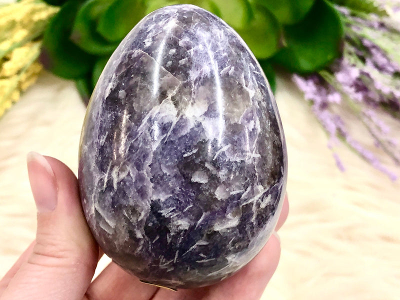 Lepidolite Egg with Smoky Inclusions 73mm PH - Crystals and Stones - Crystal Grid - Meditation Space - Altar Decor - Witchy Gifts