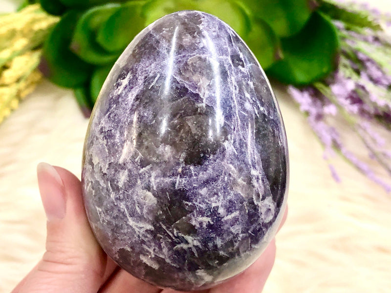 Lepidolite Egg with Smoky Inclusions 73mm PH - Crystals and Stones - Crystal Grid - Meditation Space - Altar Decor - Witchy Gifts