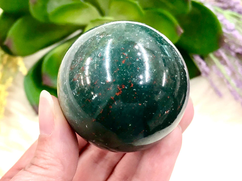 Bloodstone Sphere 47mm PV - Blood Stone - Crystal Grid - Healing Stone - Massage Stone - Root Chakra - Altar Decor - Meditation Stone