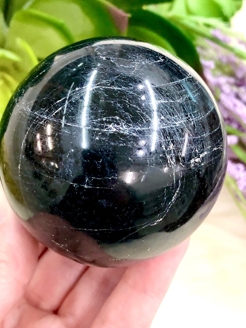 Black Tourmaline Sphere 60mm PX - Schorl - Black Tourmaline Ball - Crystal Grid - Root Chakra - Protection Stone - Altar Decor - Meditation