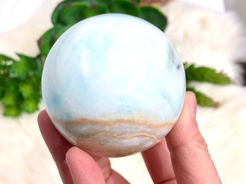 Blue Aragonite Caribbean Calcite Crystal Sphere 65mm ES