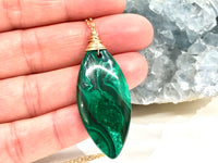 Handcrafted Large Malachite 14K Goldfill Pendant Necklace