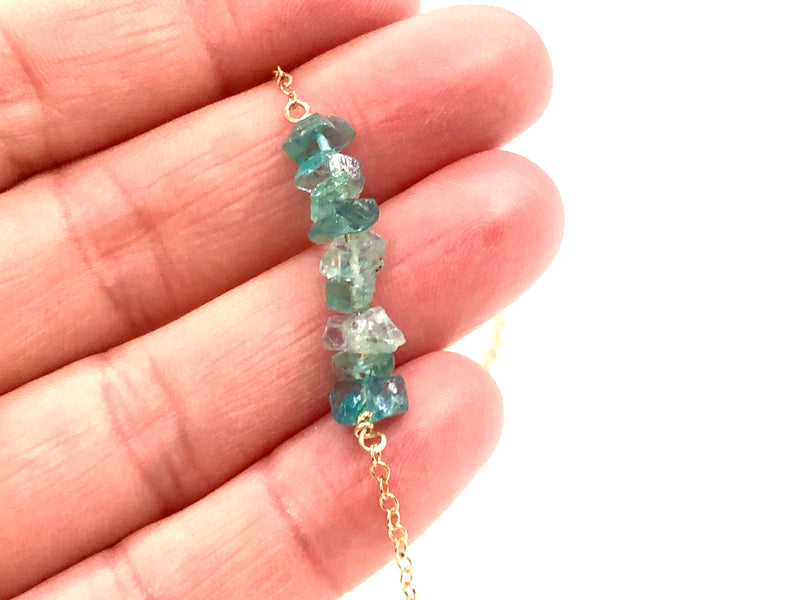 Blue Apatite Bar Necklace - Gift For Her - Throat Chakra - Blue Stone - Communication