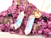 Rainbow Moonstone Double-Terminated Point Necklaces - June Birthstone