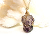 Raw Brandberg Amethyst Wire-Wrapped Pendant Necklace - Aquarius Zodiac Necklace