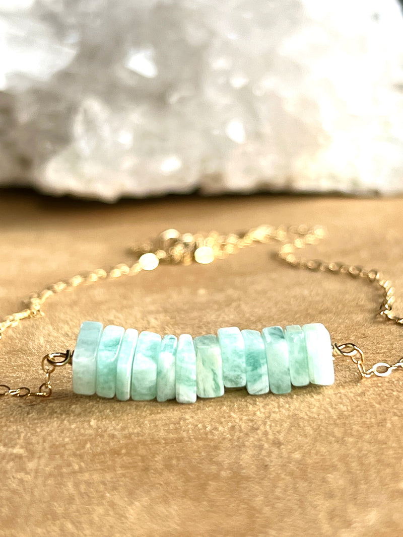 Amazonite Square Stone Bar Necklace