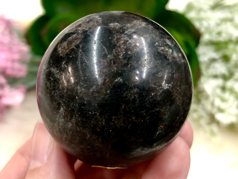 Garnet in Arfvedsonite 44 mm Sphere WN - Throat & Root Chakra Stone