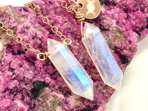 Rainbow Moonstone Double-Terminated Point Necklaces - June Birthstone