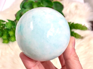Blue Aragonite Caribbean Calcite Crystal Sphere 65mm ES