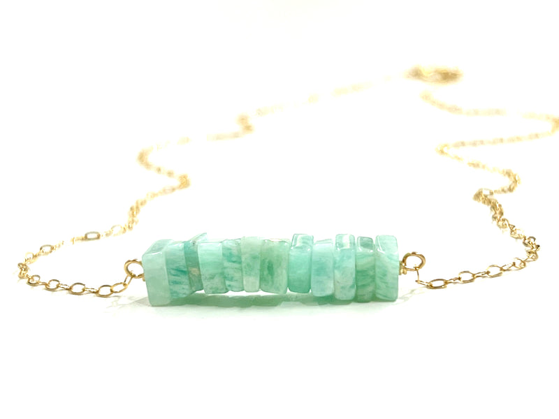 Amazonite Square Stone Bar Necklace