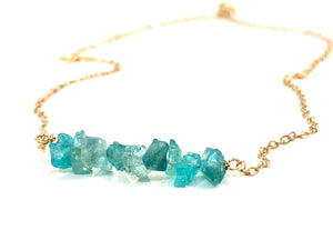 Blue Apatite Bar Necklace - Gift For Her - Throat Chakra - Blue Stone - Communication