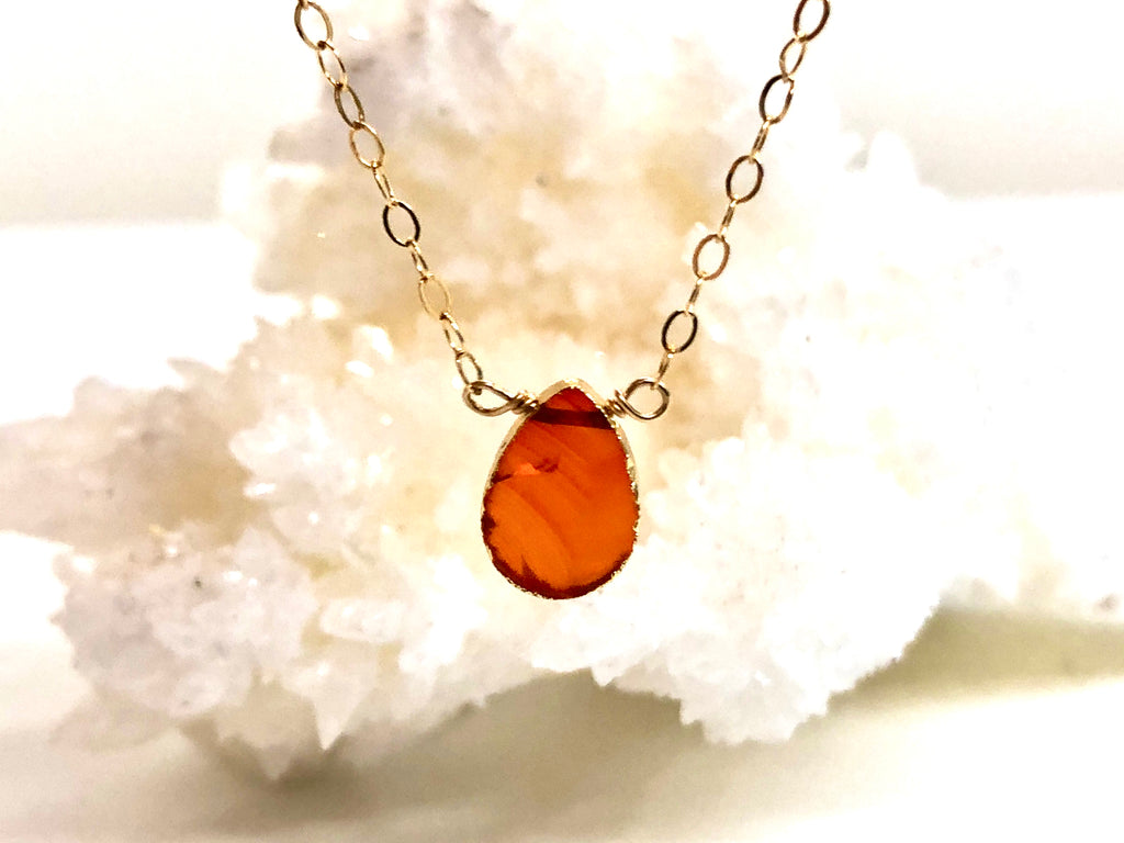 Gold Electroplated Carnelian Drop Necklace - Sacral Chakra