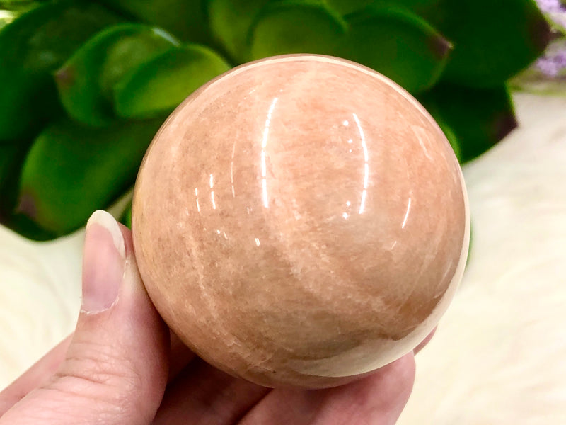 Peach Moonstone Sphere 53mm QT - Heart Chakra & Solar Plexus Chakra