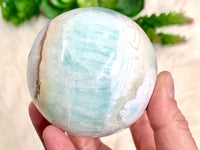 Blue Aragonite Caribbean Calcite Sphere 68mm DW