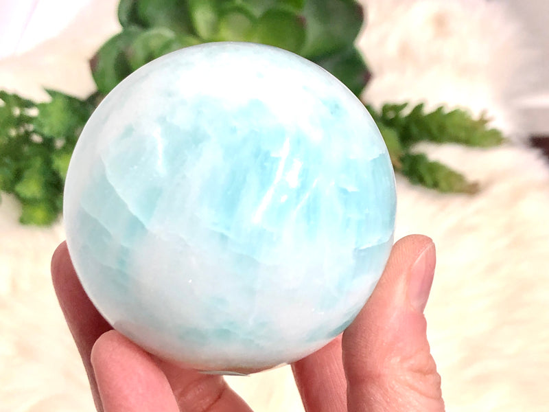 Blue Aragonite Caribbean Calcite Crystal Sphere 65mm ES