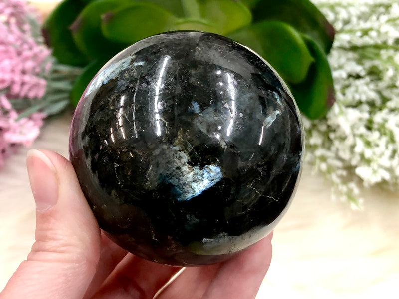 Nuummite 63mm Sphere WI - Third Eye Chakra Stone