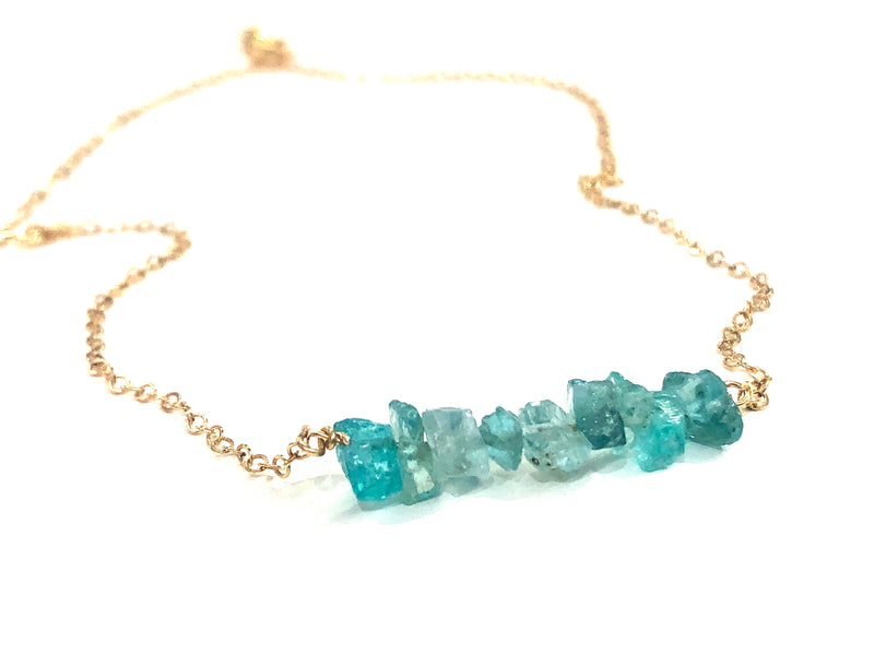 Blue Apatite Bar Necklace - Gift For Her - Throat Chakra - Blue Stone - Communication