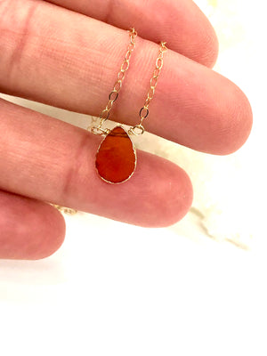 Gold Electroplated Carnelian Drop Necklace - Sacral Chakra