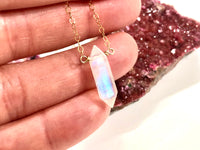 Rainbow Moonstone Double-Terminated Point Necklaces - June Birthstone