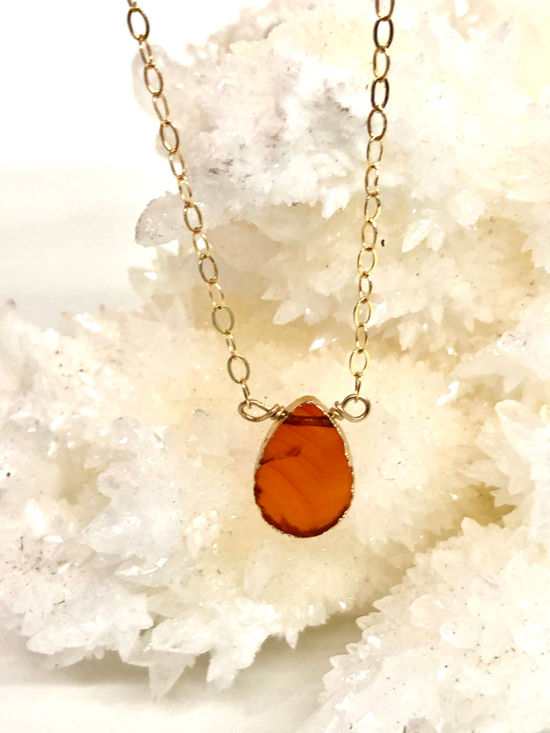 Gold Electroplated Carnelian Drop Necklace - Sacral Chakra