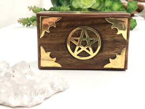 Pentacle Wooden Box Brass Inlay