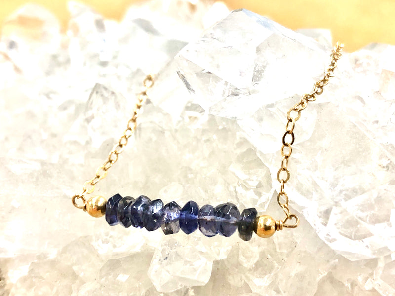 Water Sapphire Iolite Bar Necklace - September Birthstone Necklace