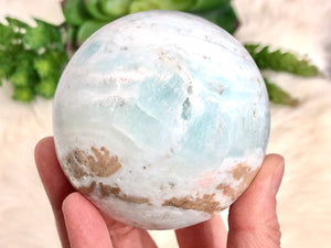 Blue Aragonite Caribbean Calcite Crystal Sphere 75mm DY