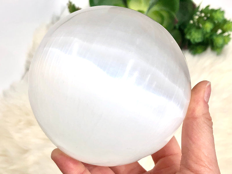 Selenite Satin Spar Crystal Stone Ball Sphere 98mm  (CG)