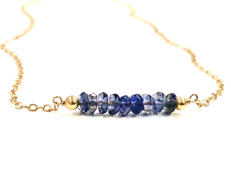 Water Sapphire Iolite Bar Necklace - September Birthstone Necklace