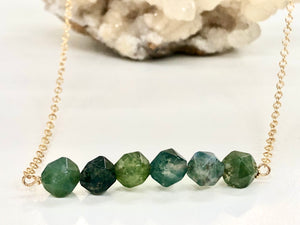 Faceted Moss Agate Six Stone Bar Necklace
