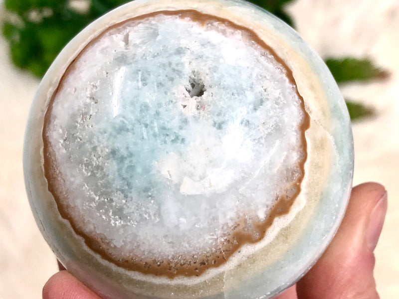 Blue Aragonite Caribbean Calcite Sphere 68mm DW