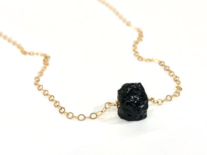 Raw Black Tourmaline Single Stone Bar Necklace- Jewelry for Empaths