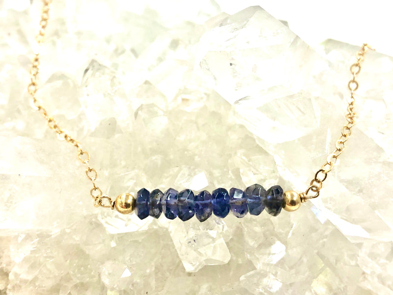 Water Sapphire Iolite Bar Necklace - September Birthstone Necklace