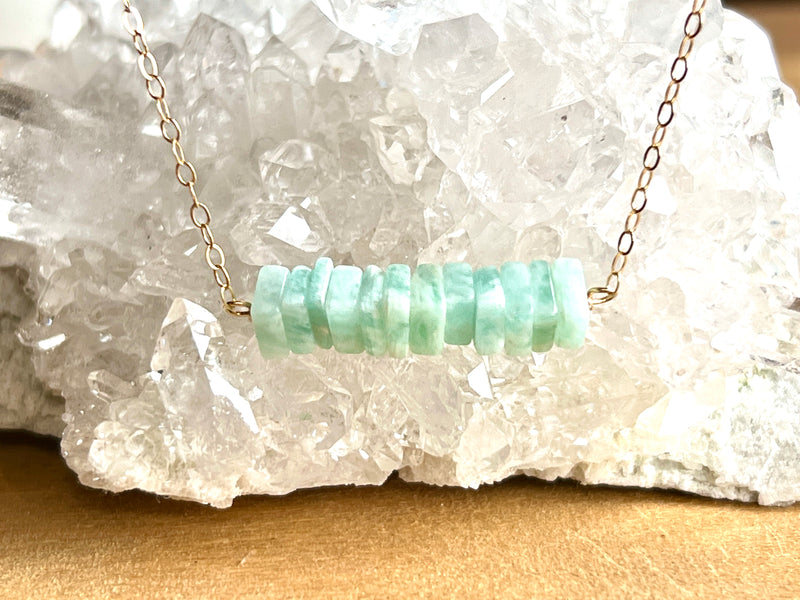 Amazonite Square Stone Bar Necklace