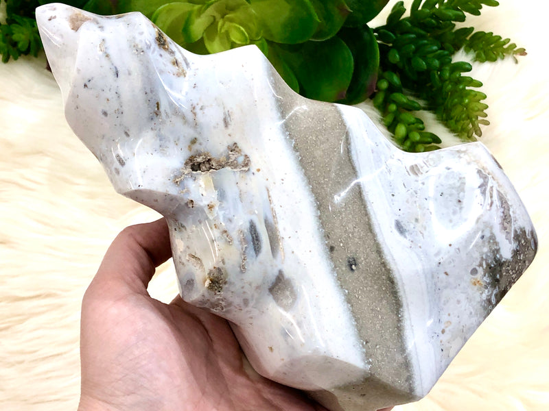 White Gray Ocean Jasper Freeform Flame 178mm FF