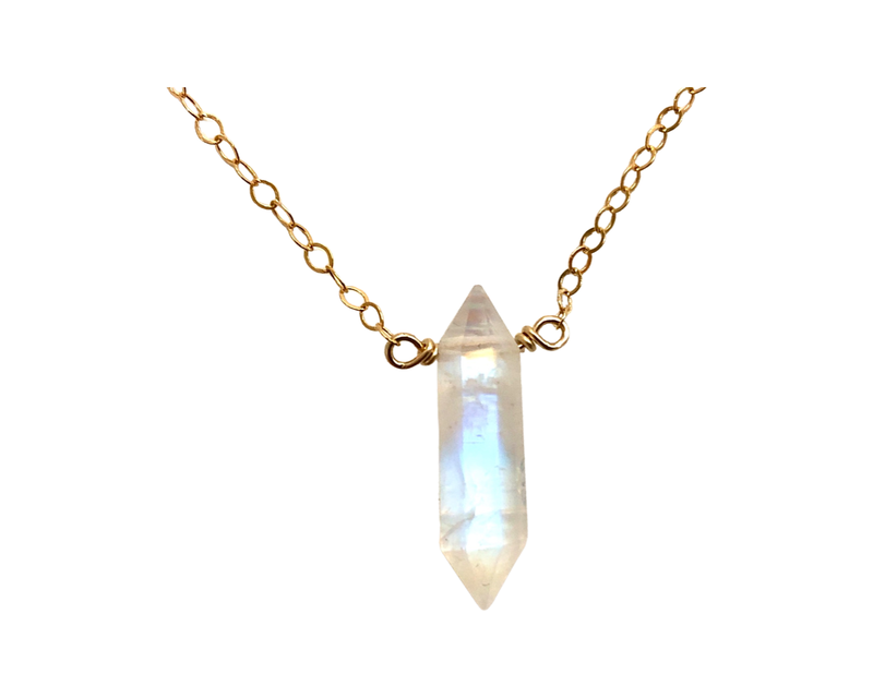 Rainbow Moonstone Double-Terminated Point Necklaces - June Birthstone