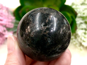 Garnet in Arfvedsonite 44 mm Sphere WN - Throat & Root Chakra Stone