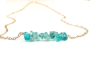 Blue Apatite Bar Necklace - Gift For Her - Throat Chakra - Blue Stone - Communication